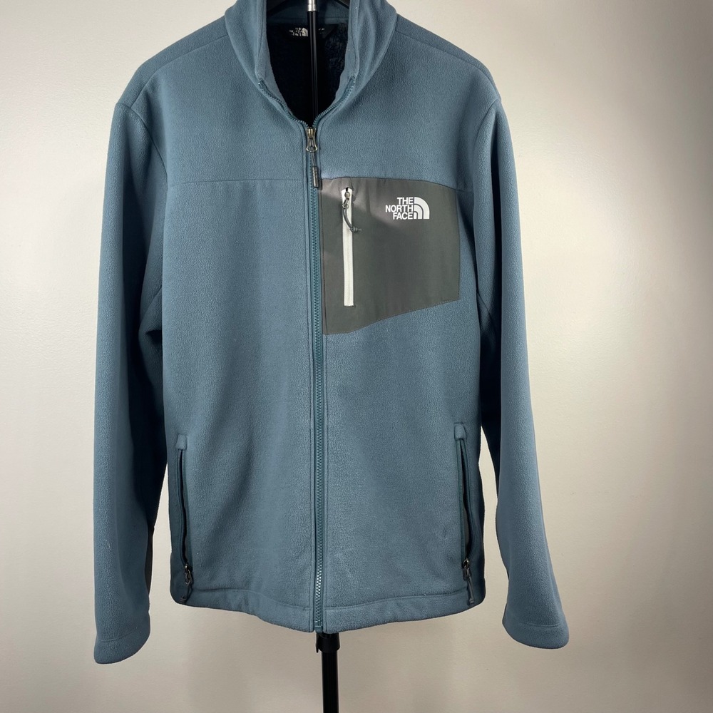 The North Face Mens Full Zip Sherpa Lined Fleece Jacket Blue Gray Large CUA6